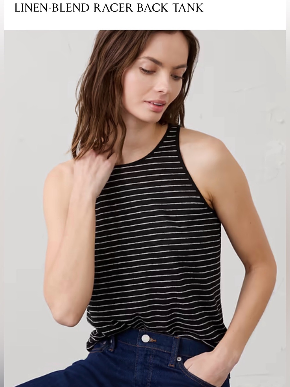 NWT Banana Rep Fact linen-blend striped racerback tanktop - sz Lg - Black white